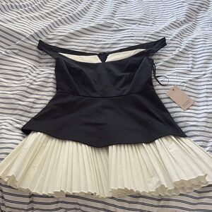 Elegant Black and White Off-Shoulder Mini Dress